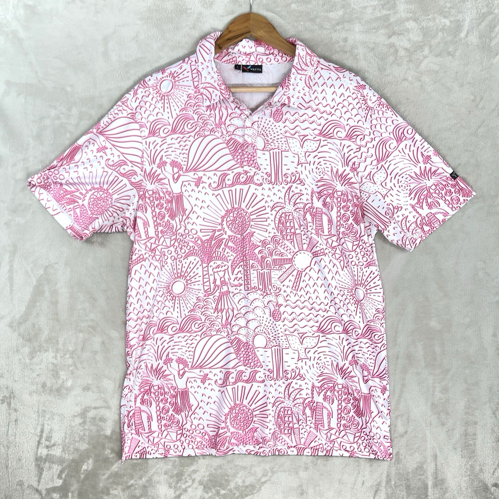 Yatta Golf The Hula Pink Hawaiian Men's Large Short Sleeve Performance Polo